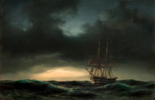 A Danish corvette at sea after a storm