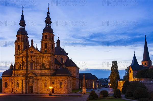 The landmark of the city of Fulda at sunset