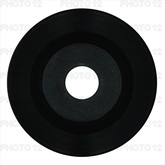 Black vinyl record with blank label isolated over white