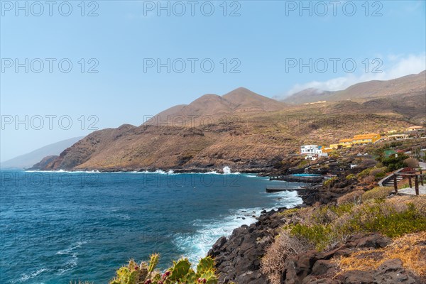 Beautiful coast of the village of La Caleta by the sea in El Hierro