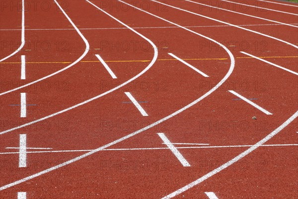 Lines on a tartan track sports field