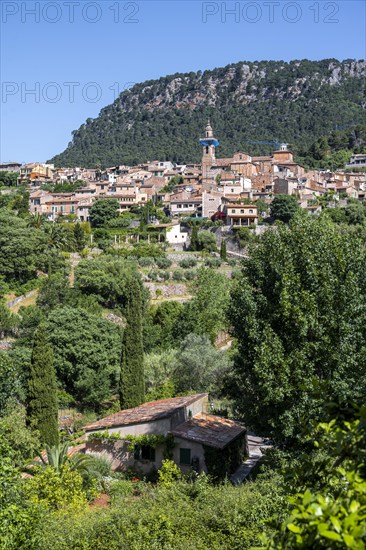 View of Valldemossa mountain village with typical stone houses