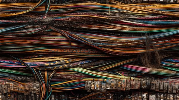 Truly seamless tile of colorful computer cables and wires abstract background
