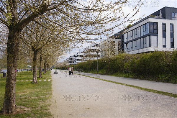 Modern residential buildings with flat roofs at Phoenix Lake