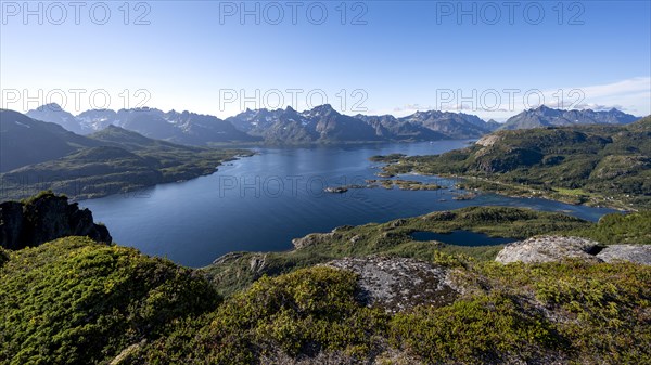 Fjord Raftsund and mountains