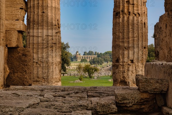 The ancient Doric Greek Temple of Hera of Paestum built in about 460-450 BC. Paestum archaeological site