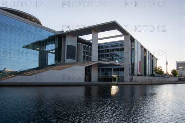 Marie-Elisabeth-Lueders-Haus at sunrise with focus on the building