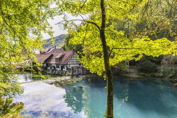 Blautopf with historic hammer mill