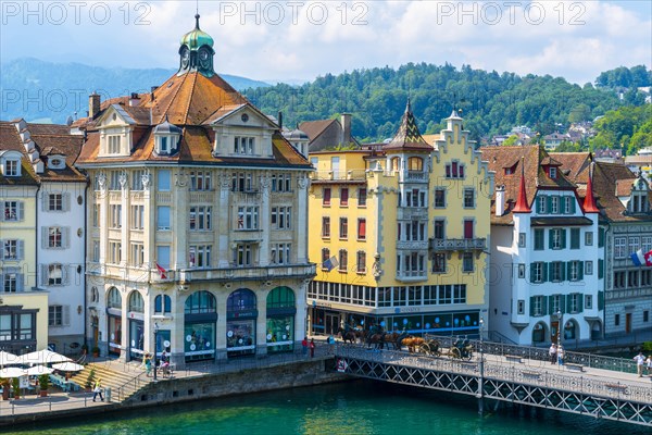 City of Lucerne with Bridge in a Sunny Day in Switzerland