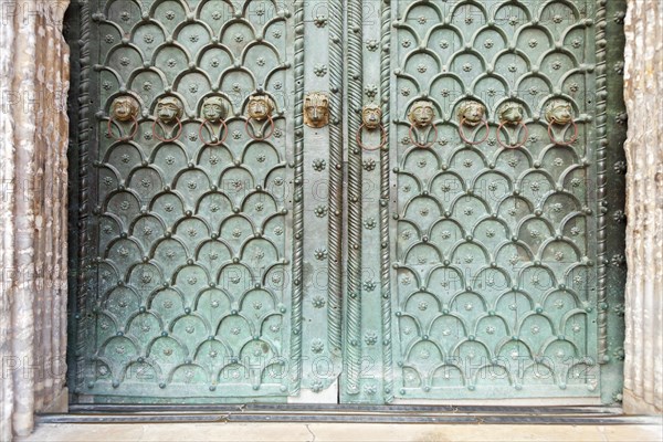 Bronze lion heads on the main portal of St Mark's Basilica