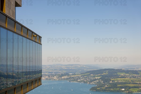 Hotel Five Stars Buergenstock over Lake Lucerne and Mountain in Sunny Day in Buergenstock