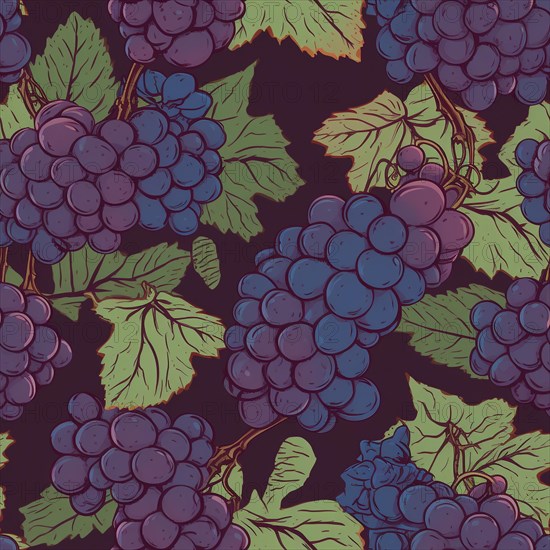 Seamless tile illustration of fresh grapes on the vine