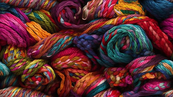 Truly seamless tile of colorful knitting yarn and string background