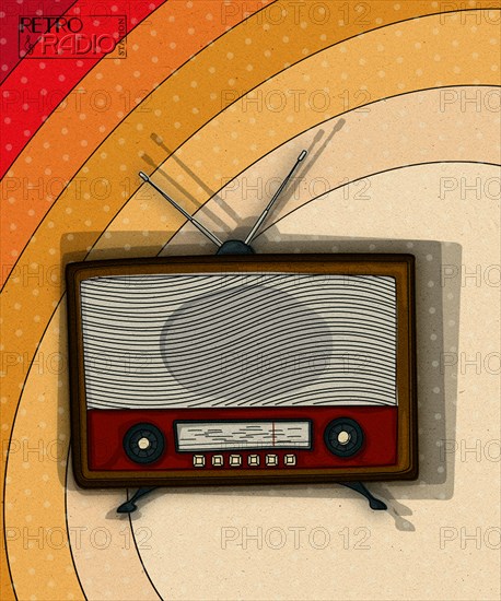 Retro radio background template design with vintage radio and room for text