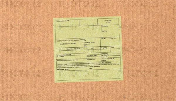 Blank customs declaration label