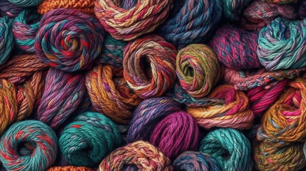 Truly seamless tile of colorful knitting yarn and string background