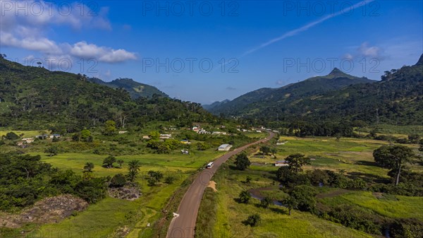 Aerial of the mountain scenery around Man