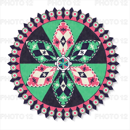 Watercolor Najdi round design element over white background