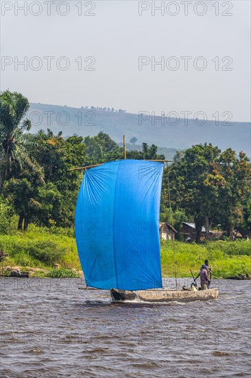 Traditional sailing boat on the Congo river