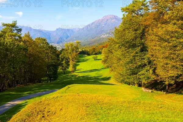 Golf Course Menaggio with Mountain View in Autumn in Lombardy