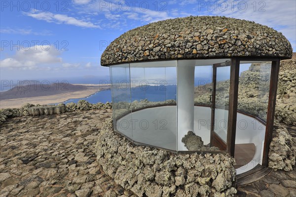 View of the island of La Graciosa and staircase at Mirador del Rio