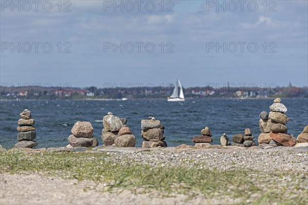 Stone tower at the northernmost tip of the German mainland with a view of Denmark