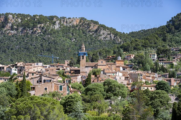 View of Valldemossa mountain village with typical stone houses