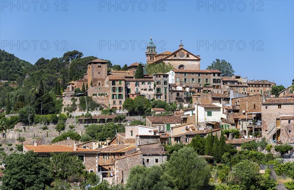 View of Valldemossa mountain village with typical stone houses