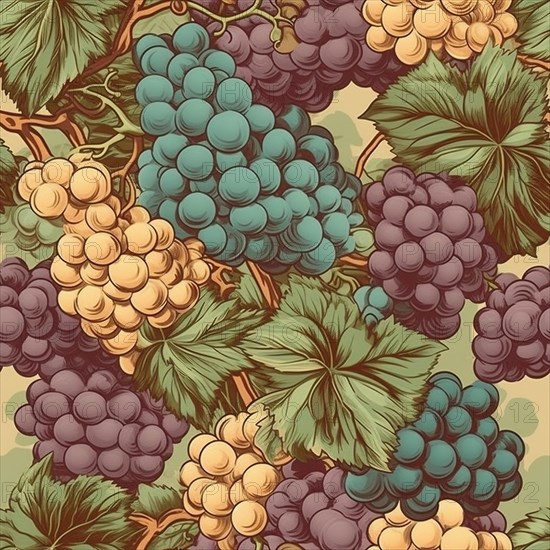 Seamless tile illustration of fresh grapes on the vine