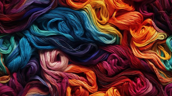 Truly seamless tile of colorful knitting yarn and string background