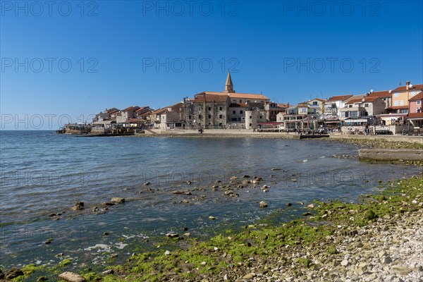 Beach and city view of the coastal town of Umag