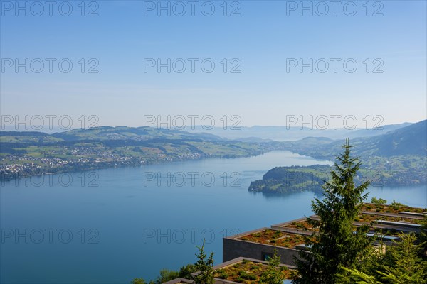 View over Lake Lucerne and Mountain in Burgenstock