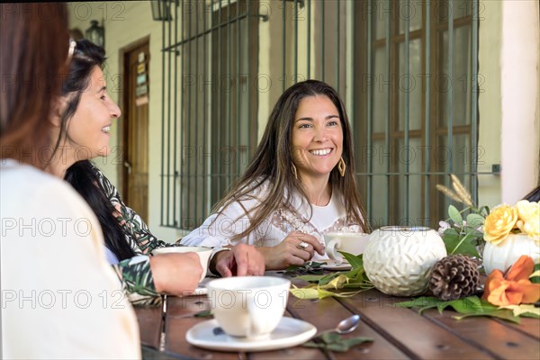 Group of happy women gathered in a country house