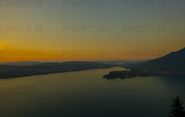 Aerial View over Lake Lucerne and Mountain in Sunset in Lucerne