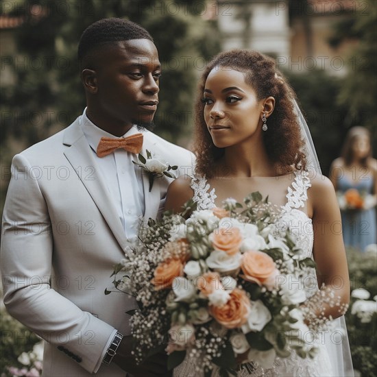 Wedding couple of different skin colors