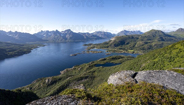 Fjord Raftsund and mountains