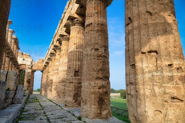 The ancient Doric Greek Temple of Hera of Paestum built in about 460-450 BC. Paestum archaeological site