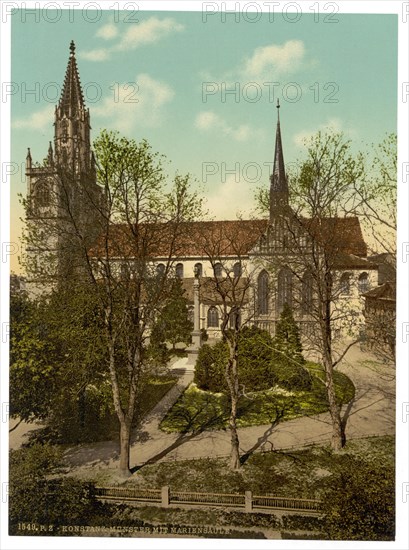 The Cathedral and Statue of the Virgin Mary in Constance