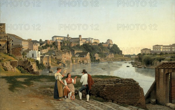 View over the Tiber towards the Avertine Hill in Rome