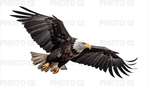 American bald eagle in flight isolated on a white background