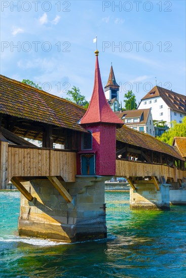 Spreuer Bridge and Reuss River in City of Lucerne