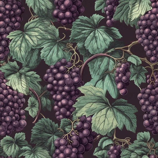 Seamless tile illustration of fresh grapes on the vine