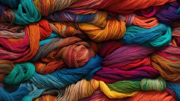 Truly seamless tile of colorful knitting yarn and string background