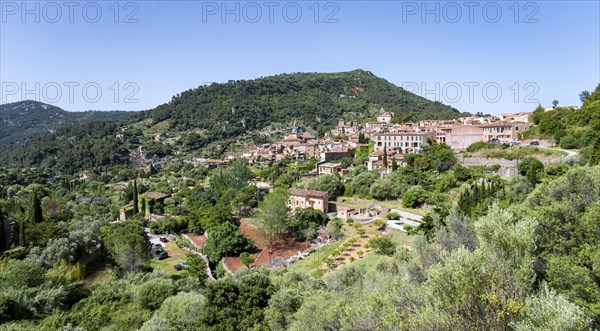 View of Valldemossa mountain village with typical stone houses