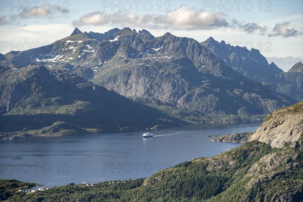 Hurtigruten cruise ship in the fjord