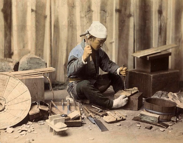 Japanese Shoemaker at Work