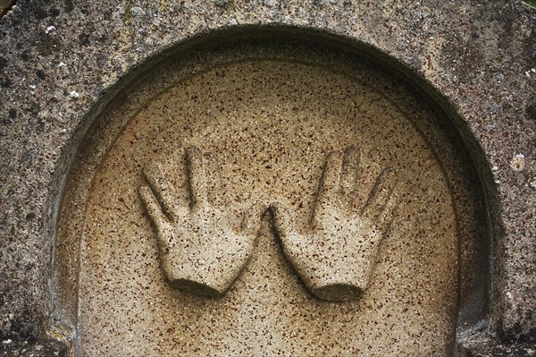 Blessing hands of the Kohanim on a Jewish gravestone at the third Jewish cemetery from 1897