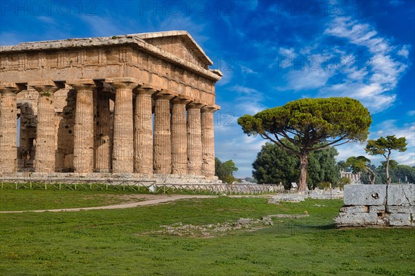 The ancient Doric Greek Temple of Hera of Paestum built in about 460-450 BC. Paestum archaeological site