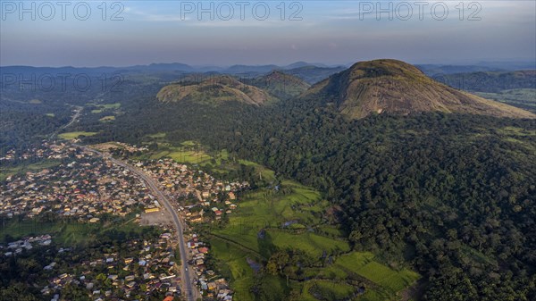 Aerial of the granite mountains in Central Guinea