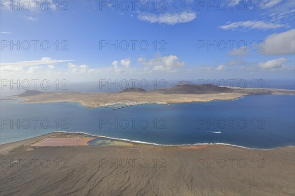 View of the island of La Graciosa and staircase at Mirador del Rio